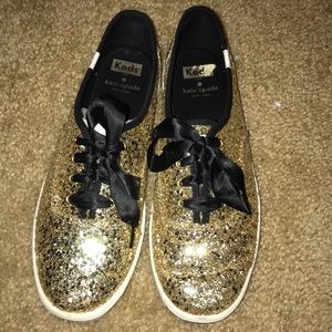 Size 7 1/2 woman’s gold glitter Kate Spade Keds